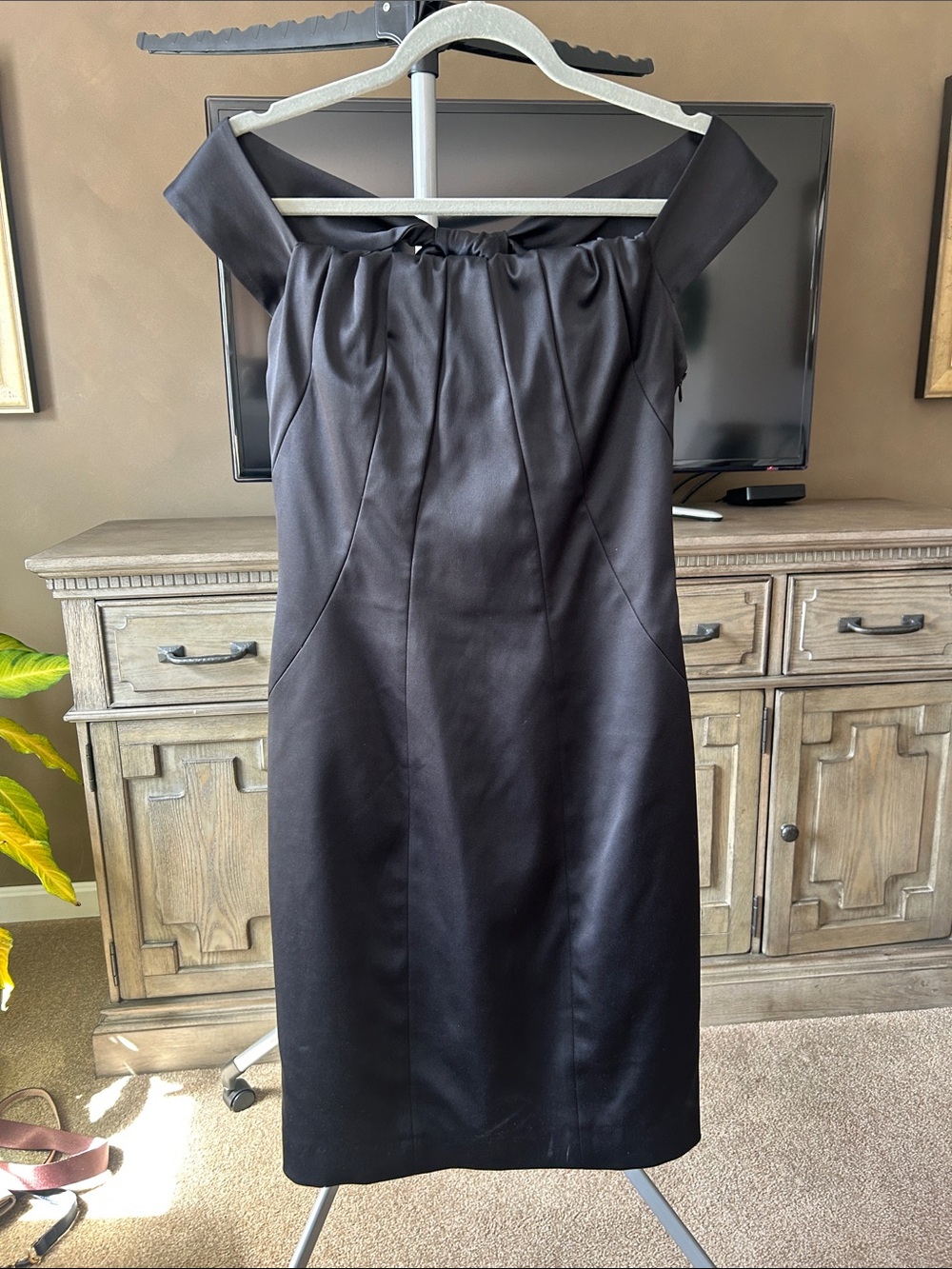 Classic Off-Shoulder Black Sheath Dress